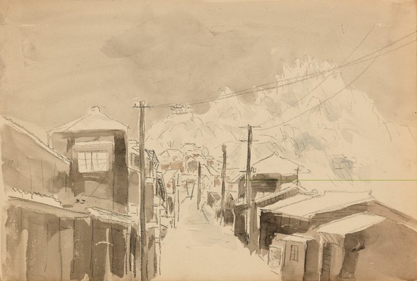 김정현  만호동 거리  1940년대 후반  종이에 수채  26.2×38.8cm  유족 소장